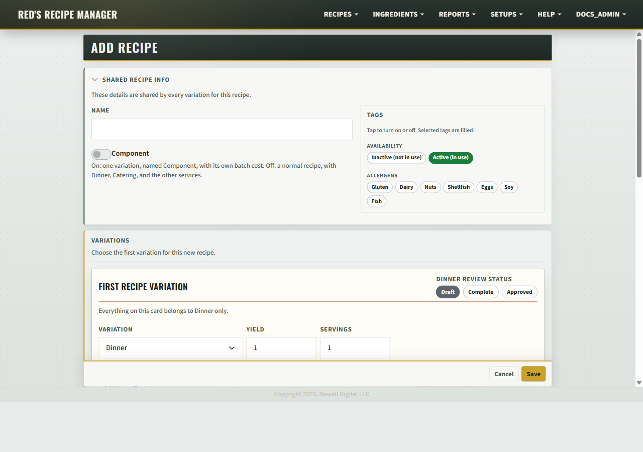 Add recipe form